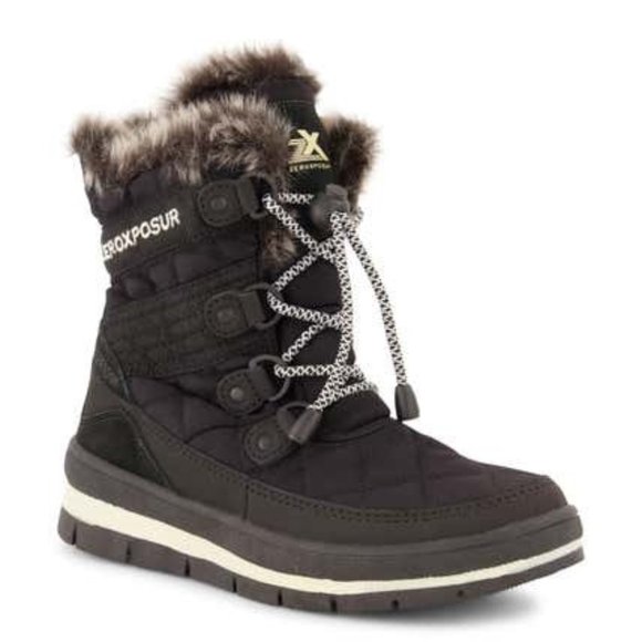 ZeroXposur Montana Short Boots Leather Faux Fur Lace Up Caviar Black Size 7 NEW - Picture 1 of 8